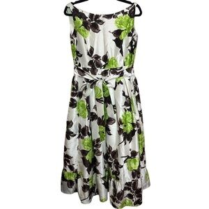 Jessica Howard Satin Like Retro Vintage Floral A-Line Sleeveless Dress